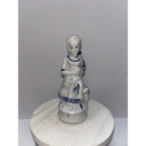 Vintage Delft Blue Porcelain Figurine Colonial Girl With Sheep